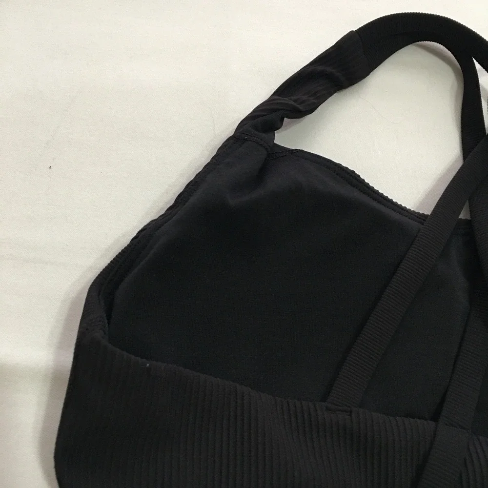 Lululemon Energy Bra Longline Womens Size 8 Black Ribbed Crisscross Strappy